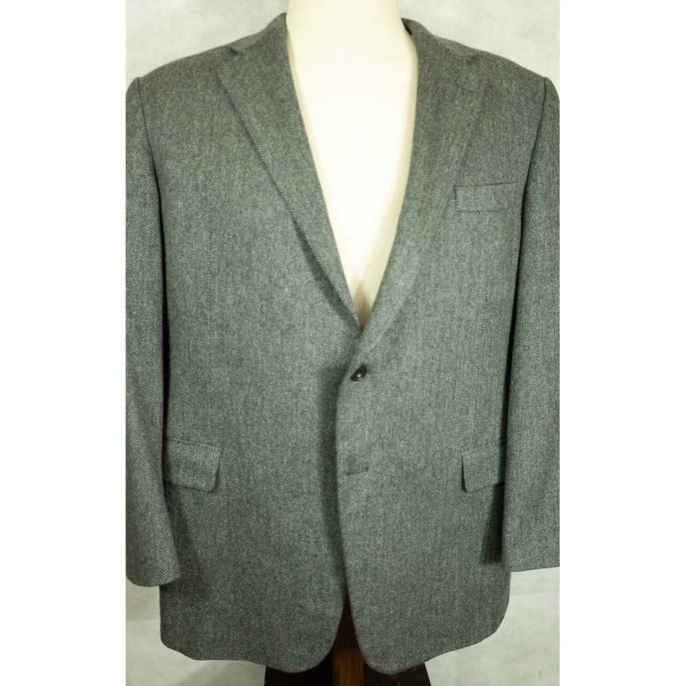 Hickey Freeman Astor 100% Cashmere Grey Herringbone Blazer Sport Coat 46R USA